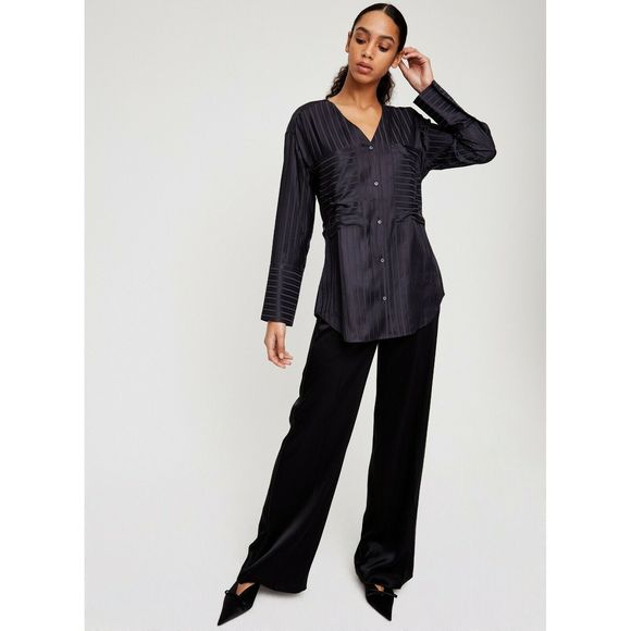 Wilfred Tops - Wilfred Aritzia Zelie Shirt Satin Stripe Black XS